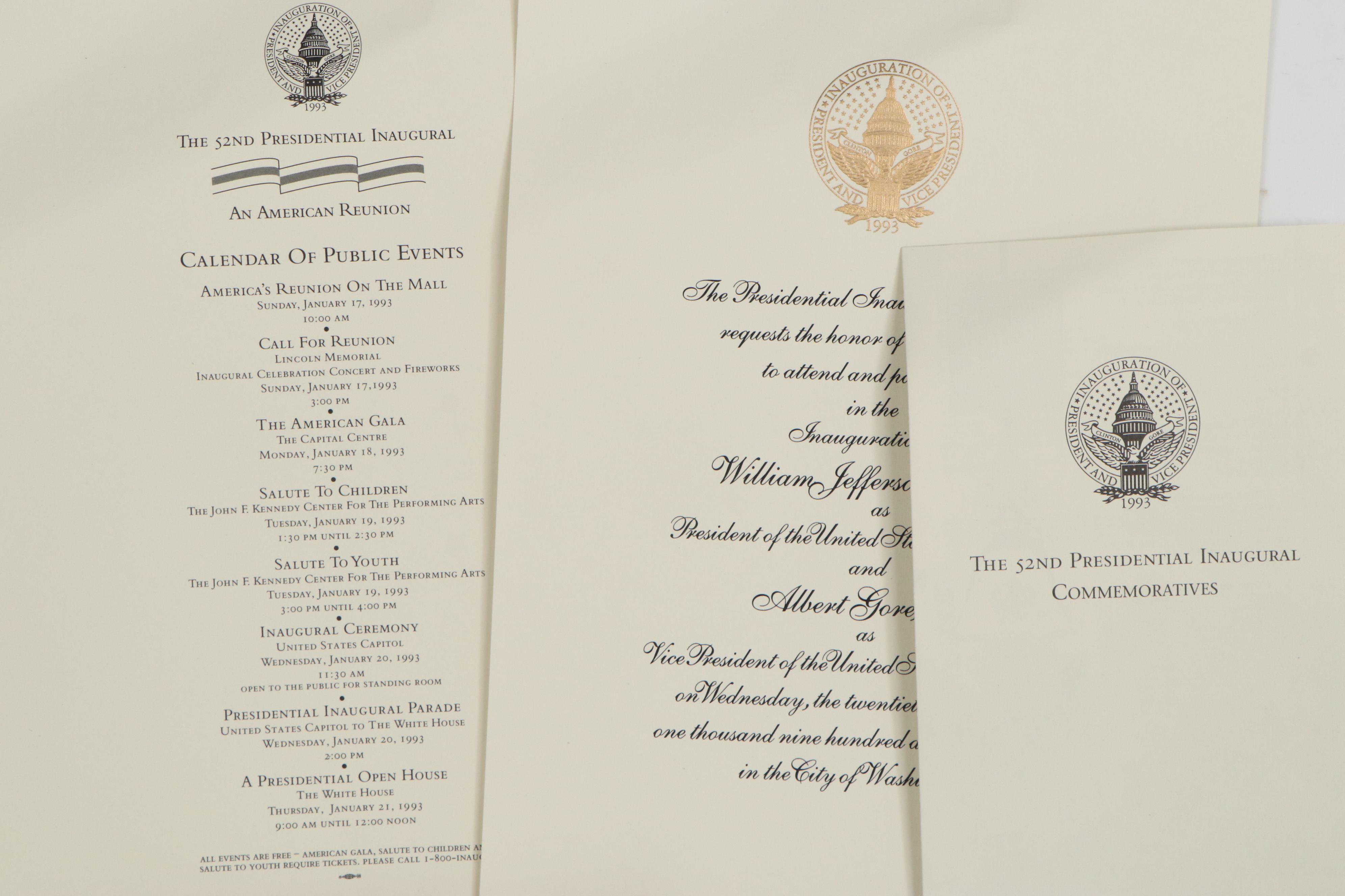 President Bill Clinton Inaugural Invitation and More