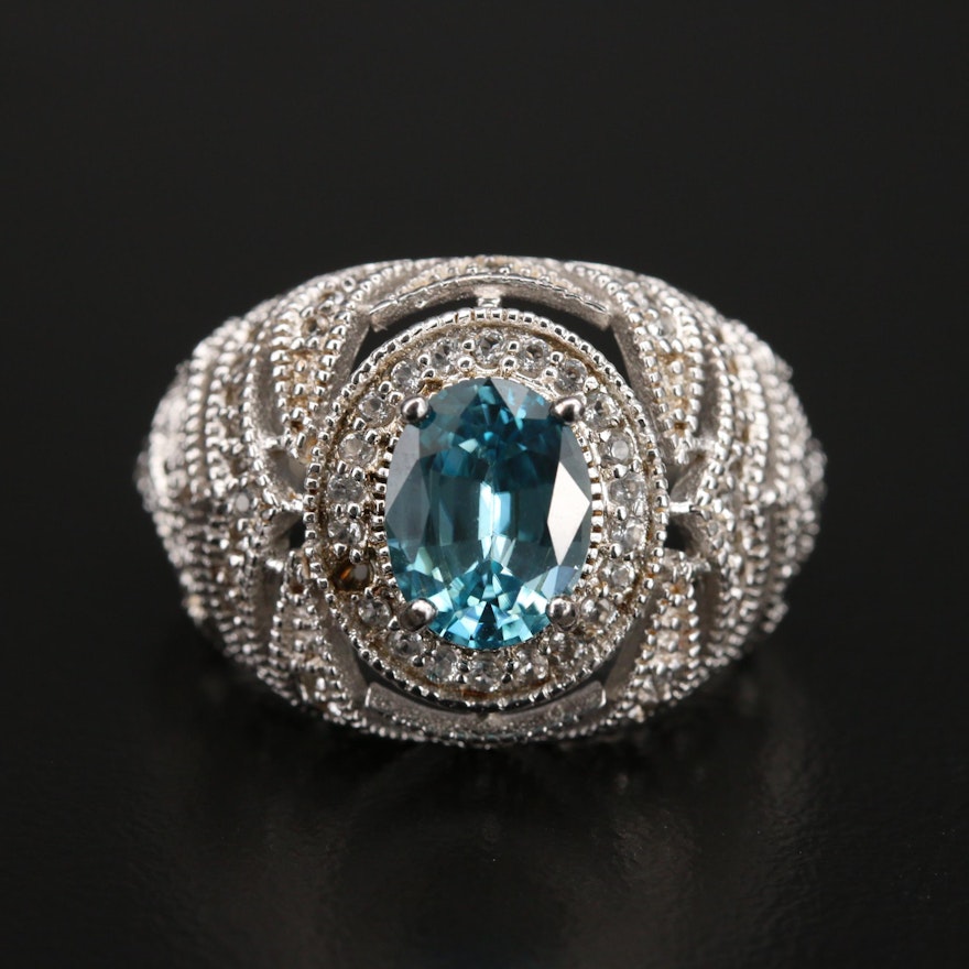 Sterling Zircon and Topaz Halo Ring