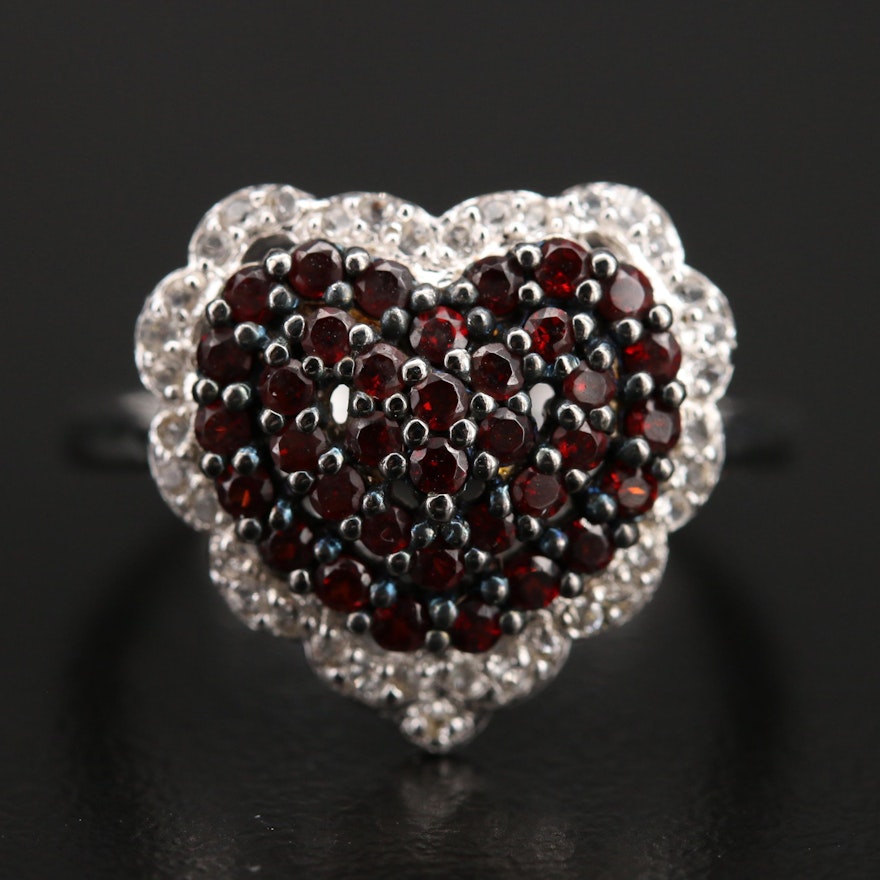 Sterling Pavé Garnet and Topaz Heart Ring