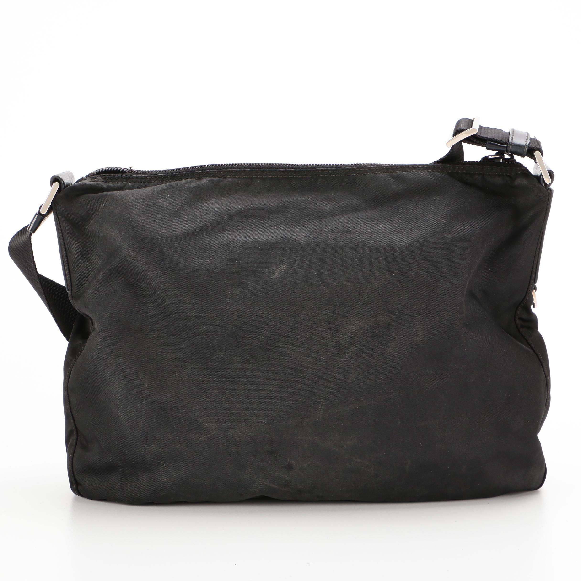 Prada Black Tessuto Nylon Crossbody Bag with Leather Trim