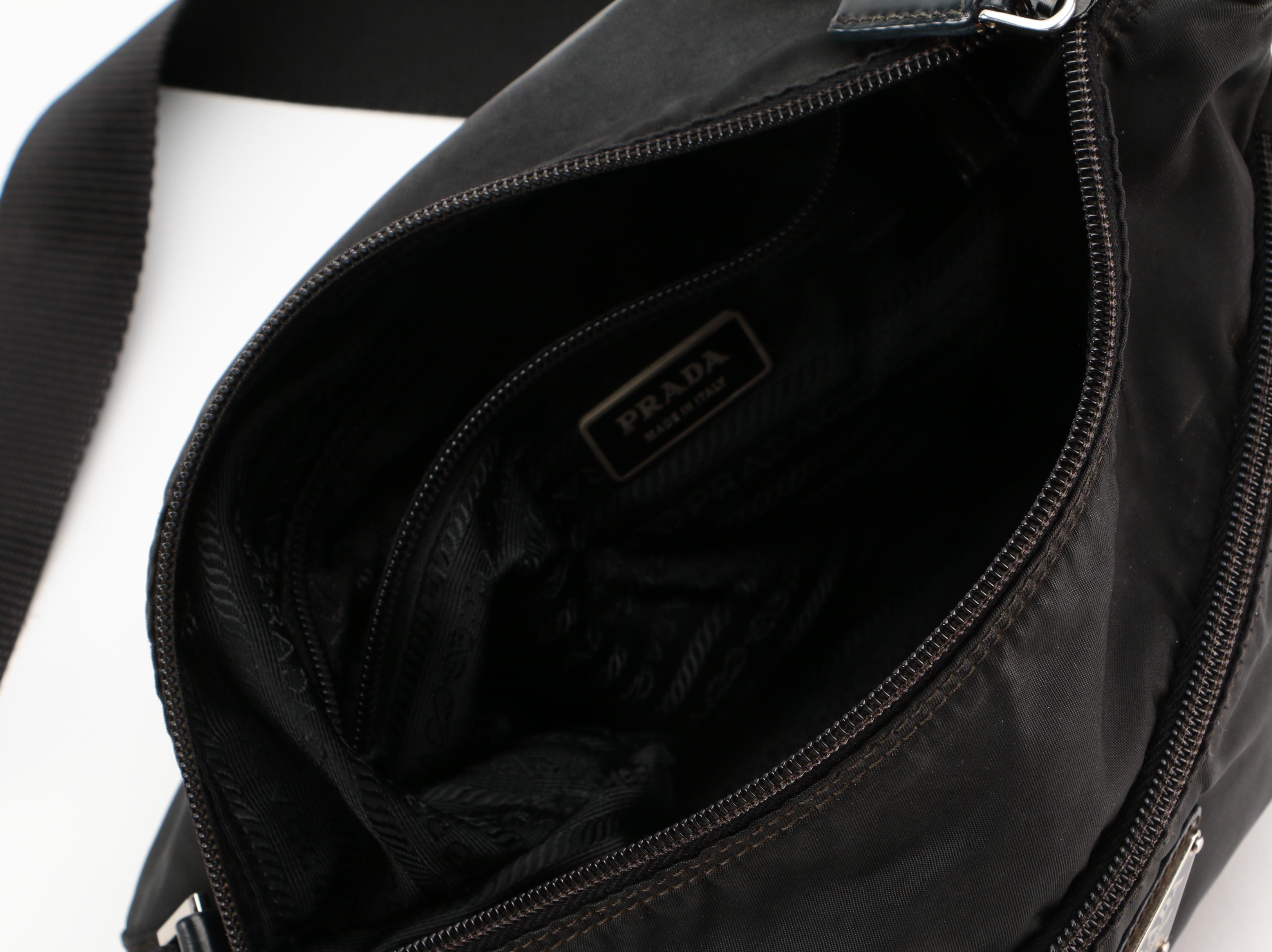 Prada Black Tessuto Nylon Crossbody Bag with Leather Trim