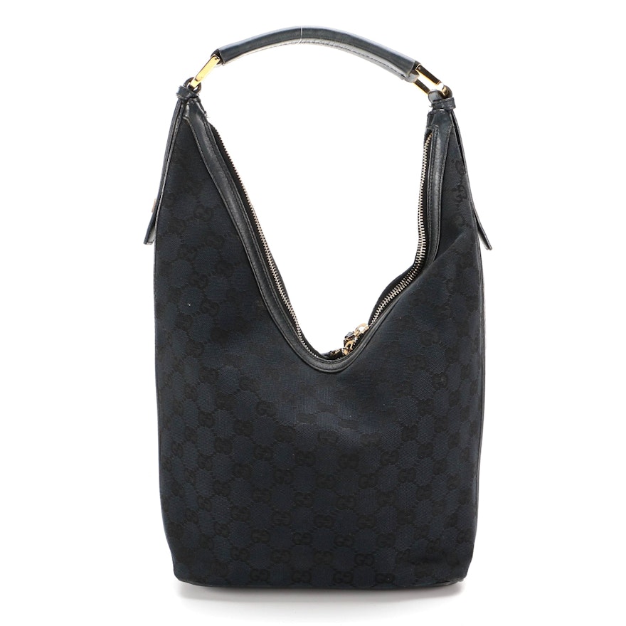 Gucci Black GG Canvas and Leather Hobo Bag