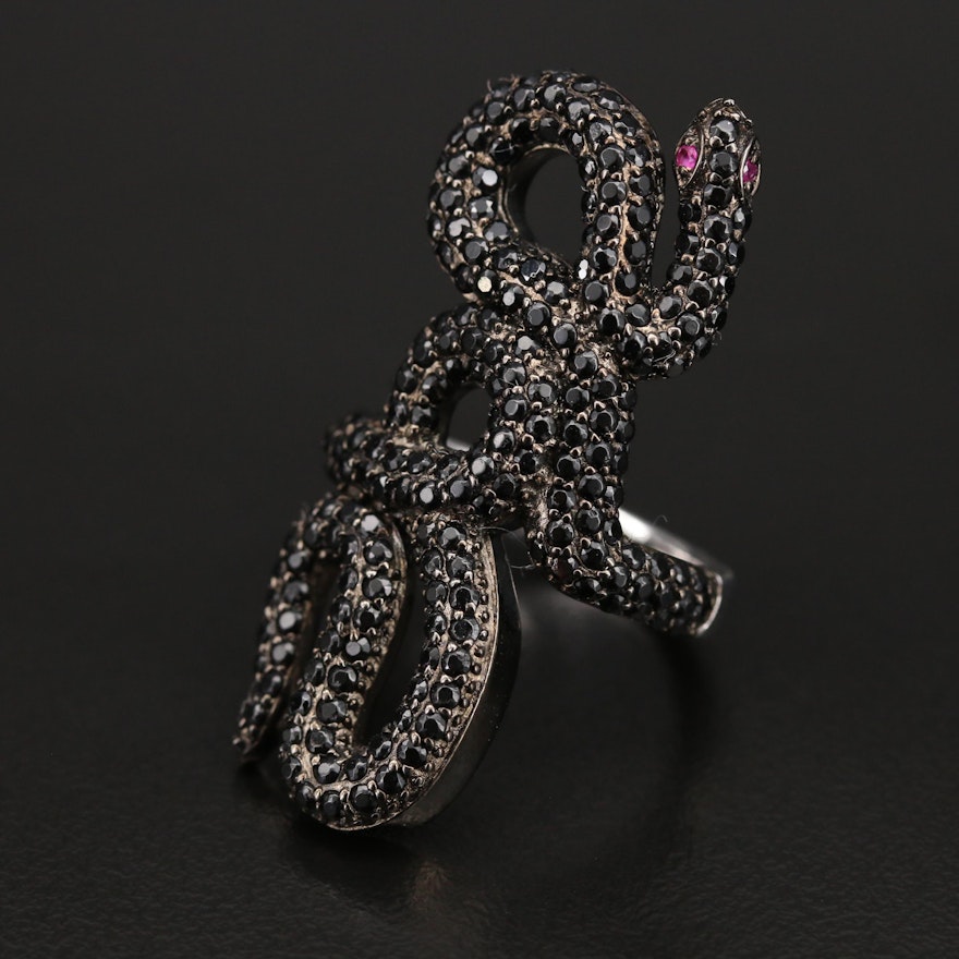 Sterling Pavé Spinel and Ruby Snake Ring