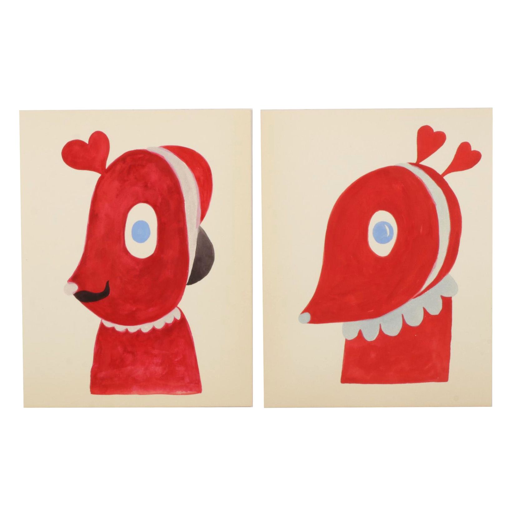 David Pohl "Imaginary Friends" Series Mixed Media Paintings, 2018