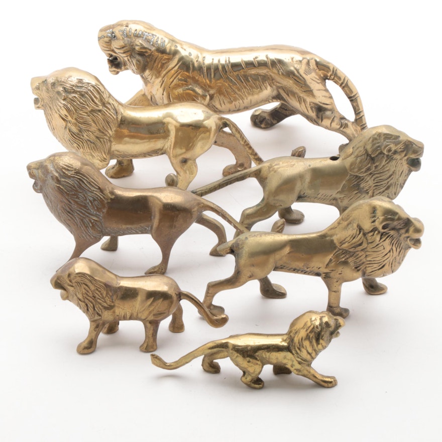 Brass Lion and Tiger Figurines