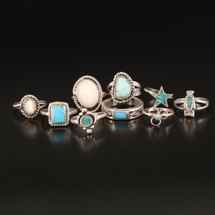 Southwestern Style Rings Including Turquoise and Mother of Pearl