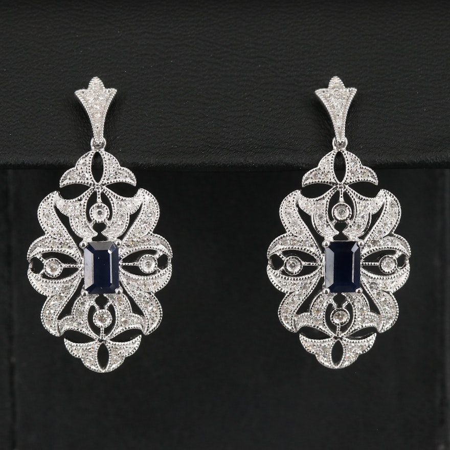 14K Sapphire and Diamond Drop Earrings