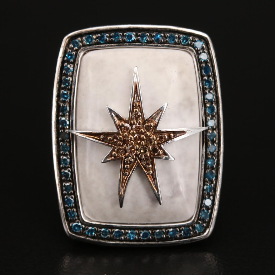 Sterling Diamond and Marble Starburst Ring