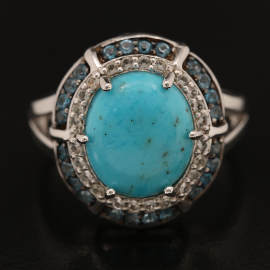 Sterling Turquoise, London Blue Topaz and White Topaz Ring