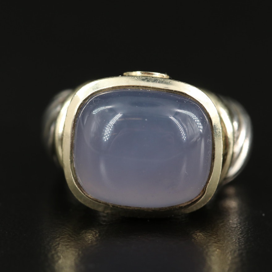 David Yurman "Noblesse" Sterling Chalcedony Ring with 14K Accent