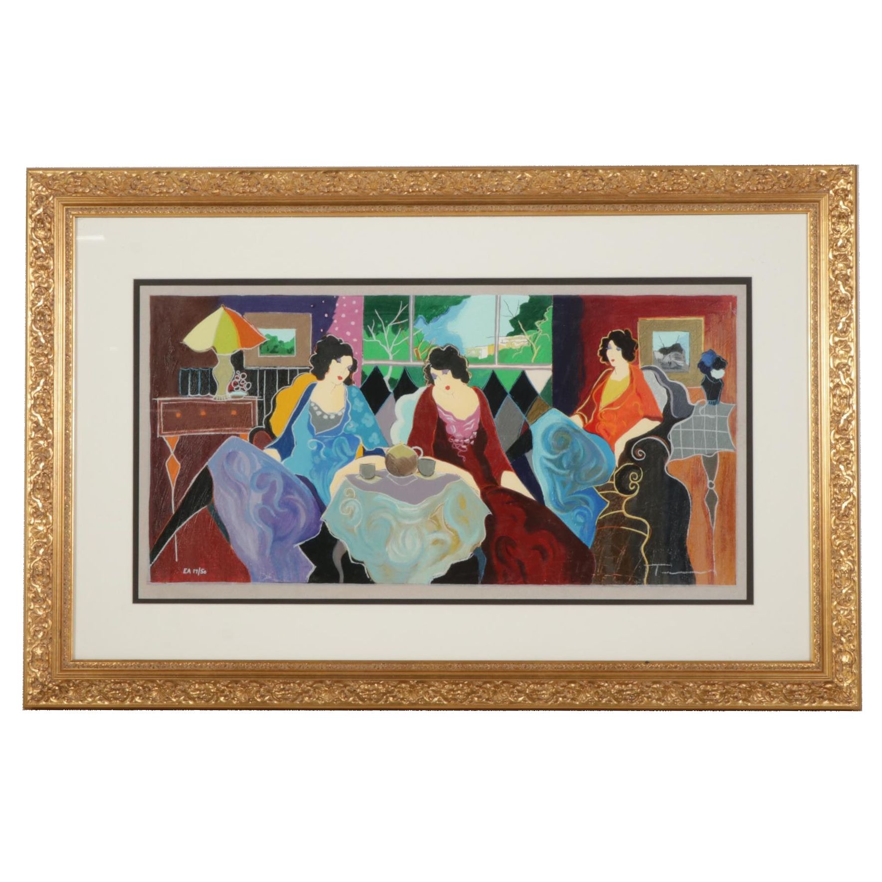 Itzchak Tarkay Serigraph "Ladies Tea," 1998