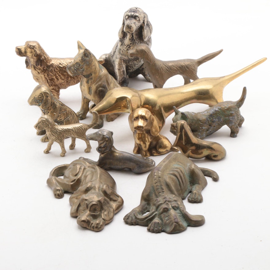 Enesco Brass and Other Metal Dog Figurines