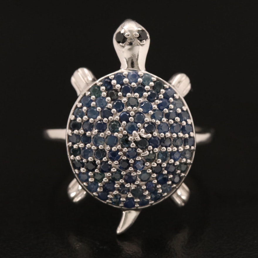 Sterling Sapphire and Spinel Turtle Ring