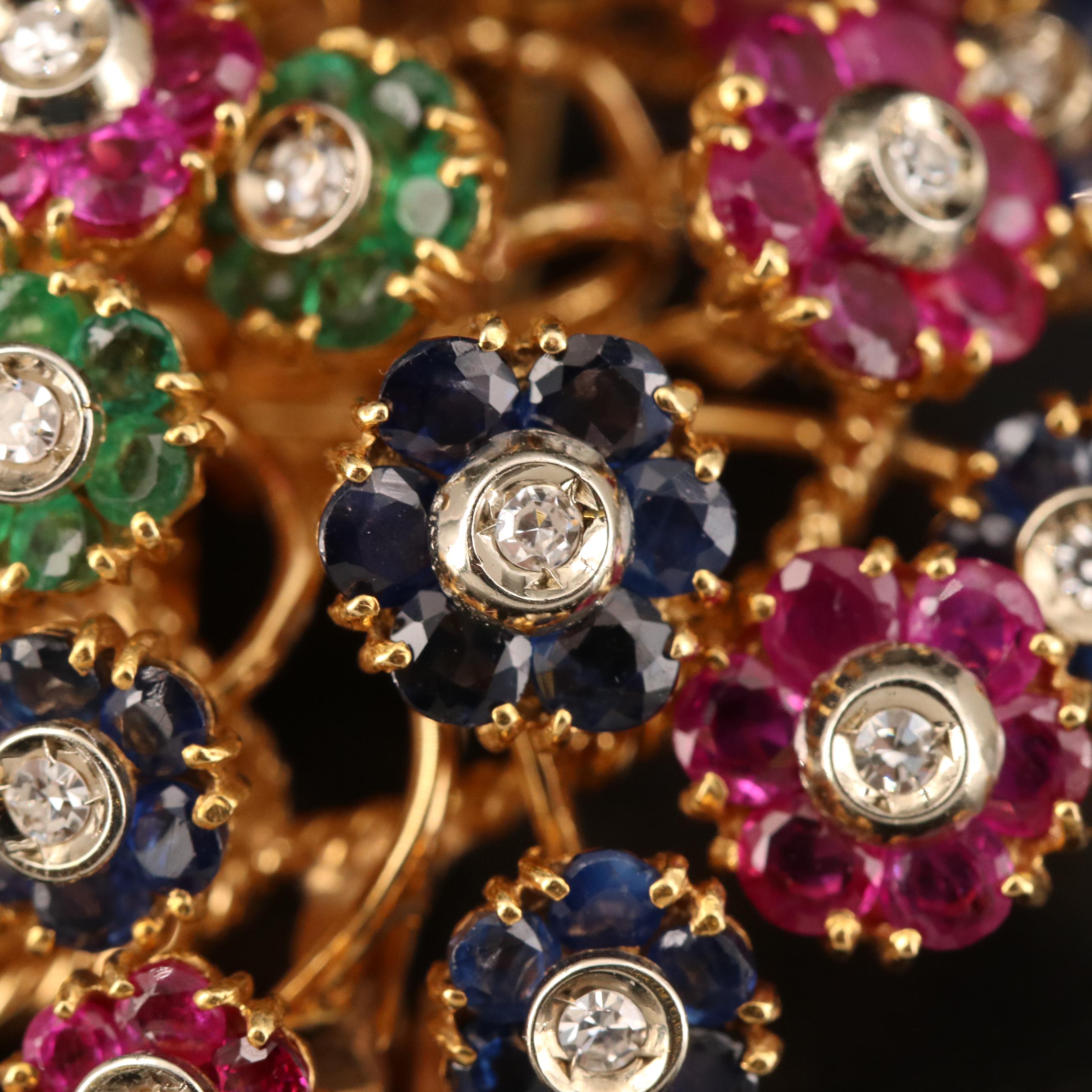 Tiffany & Co. 18K Diamond and Gemstone Tremblant Flower Basket Brooch