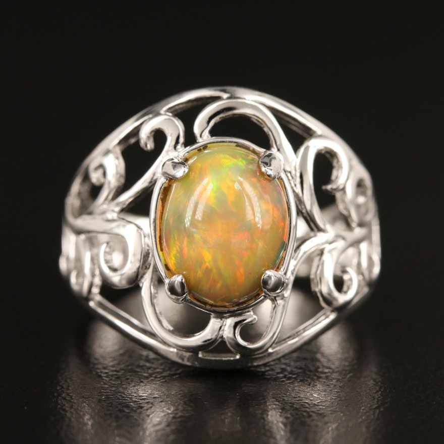 Sterling Opal Scrollwork Ring