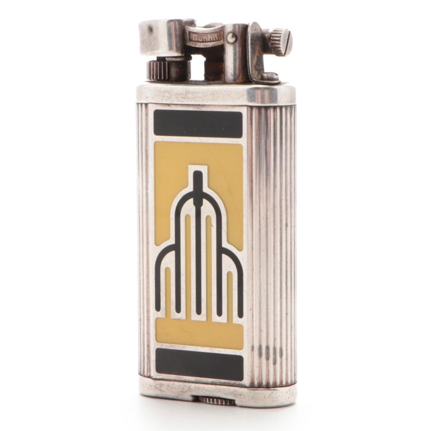 Dunhill "Manhattan" Enameled Silver Plate Lighter, Mid-20th Century