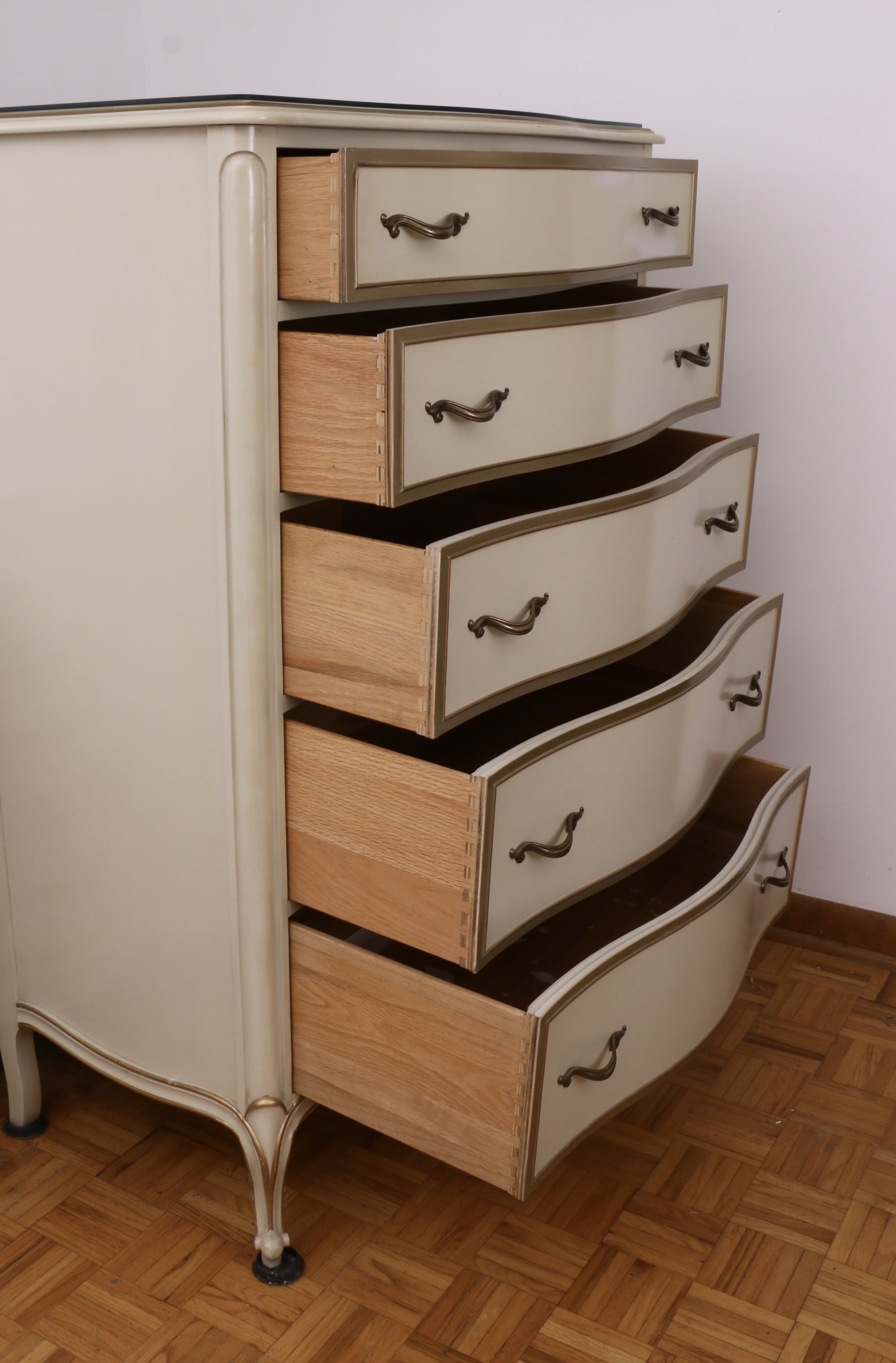 Drexel "Touraine" Cream-Painted and Parcel-Gilt Dresser and Chest of Drawers