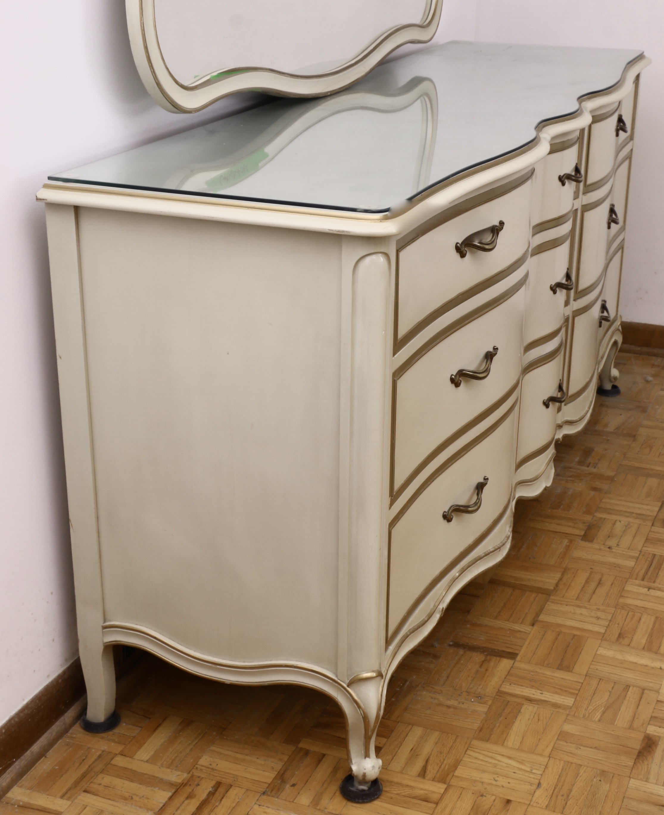 Drexel "Touraine" Cream-Painted and Parcel-Gilt Dresser and Chest of Drawers