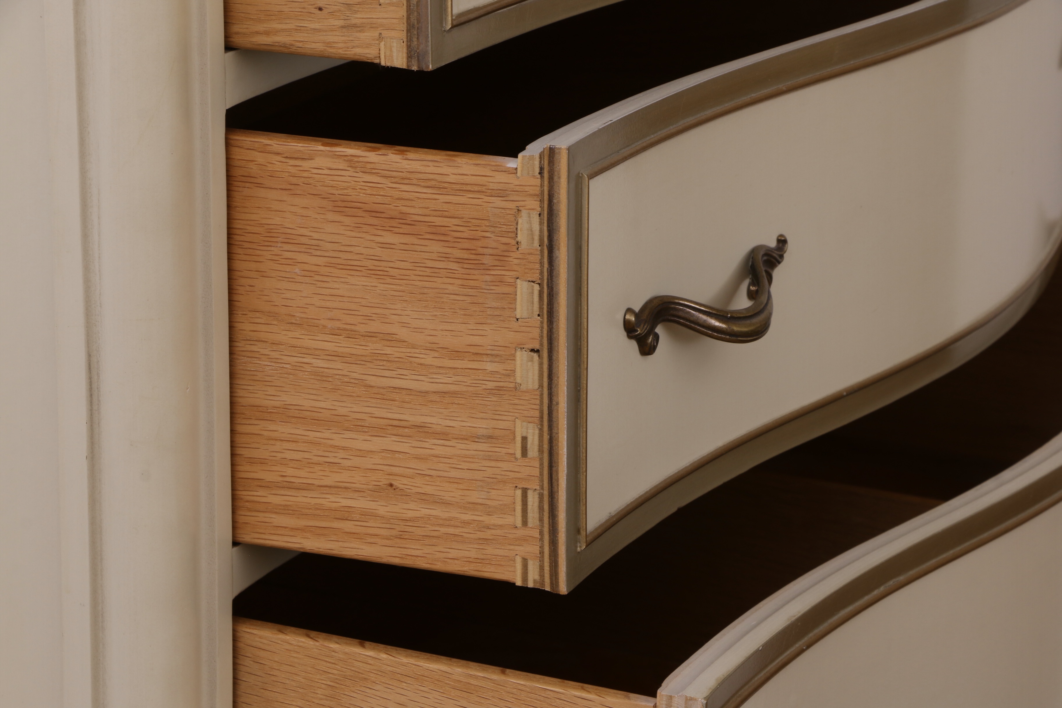 Drexel "Touraine" Cream-Painted and Parcel-Gilt Dresser and Chest of Drawers