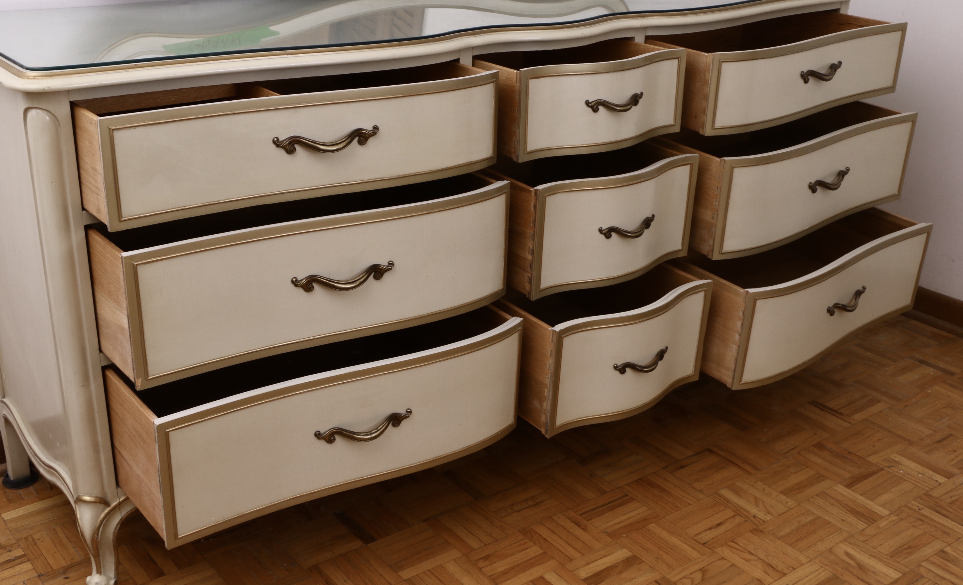 Drexel "Touraine" Cream-Painted and Parcel-Gilt Dresser and Chest of Drawers