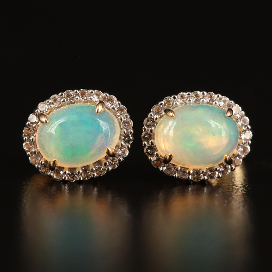 14K Opal and Topaz Halo Stud Earrings