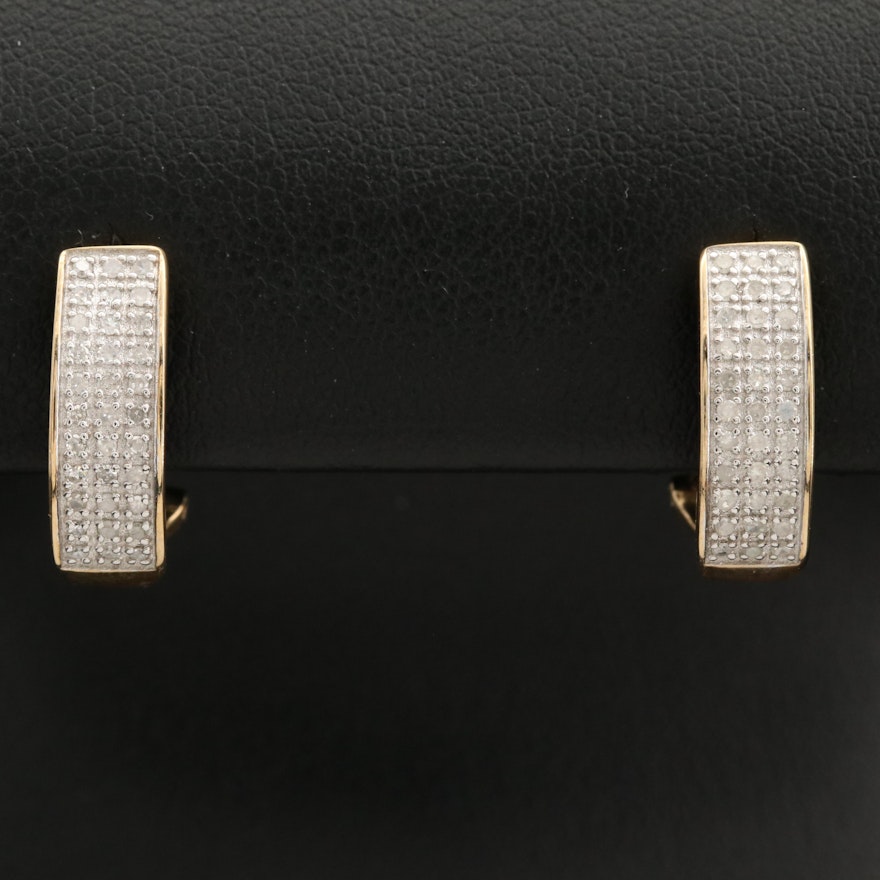 10K Pavé Diamond J-Hoop Earrings