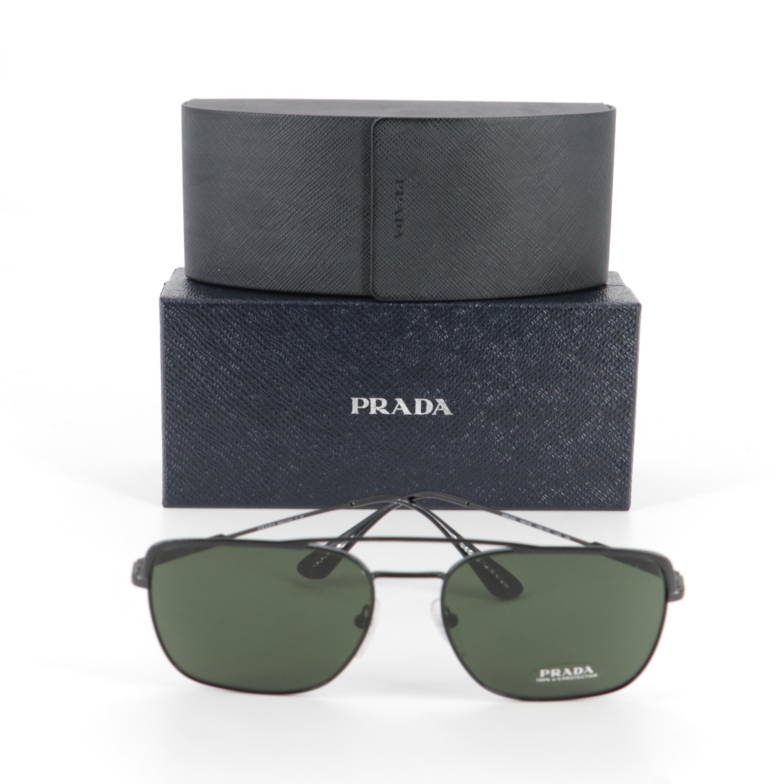 Men's Prada SPR53V Square Aviator Sunglasses with Case and Box