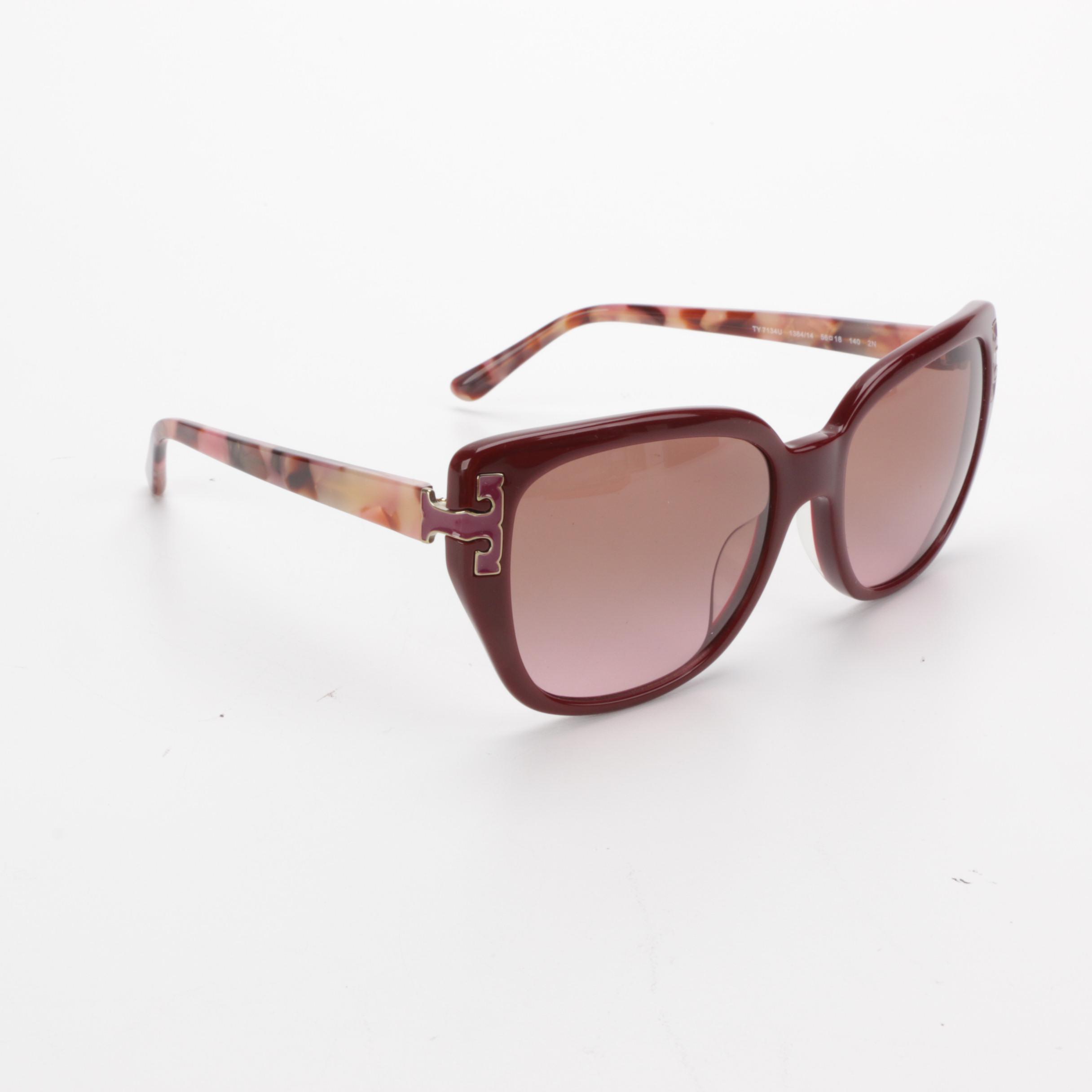 Tory Burch Logo Bordeaux/Brown Rose Gradient Sunglasses with Case
