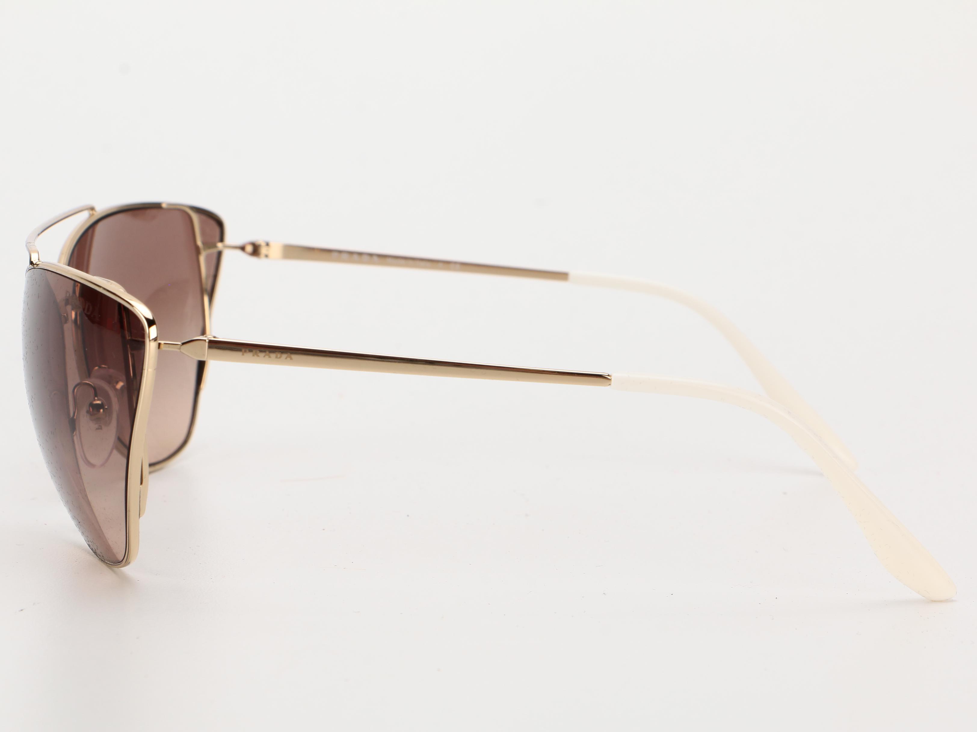 Prada SPR 65V Gold Tone Metal Modified Cat Eye Sunglasses with Case