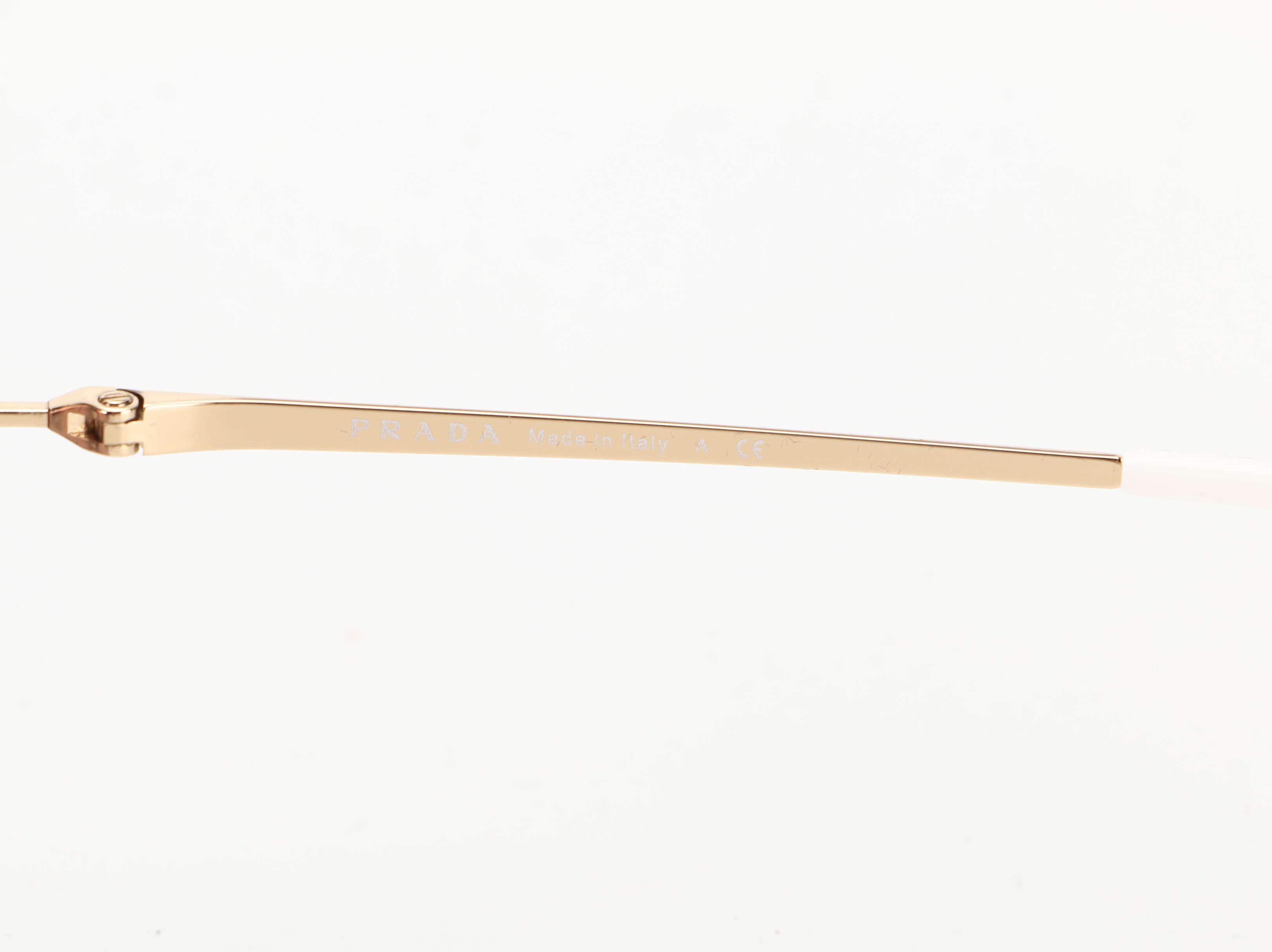 Prada SPR 65V Gold Tone Metal Modified Cat Eye Sunglasses with Case