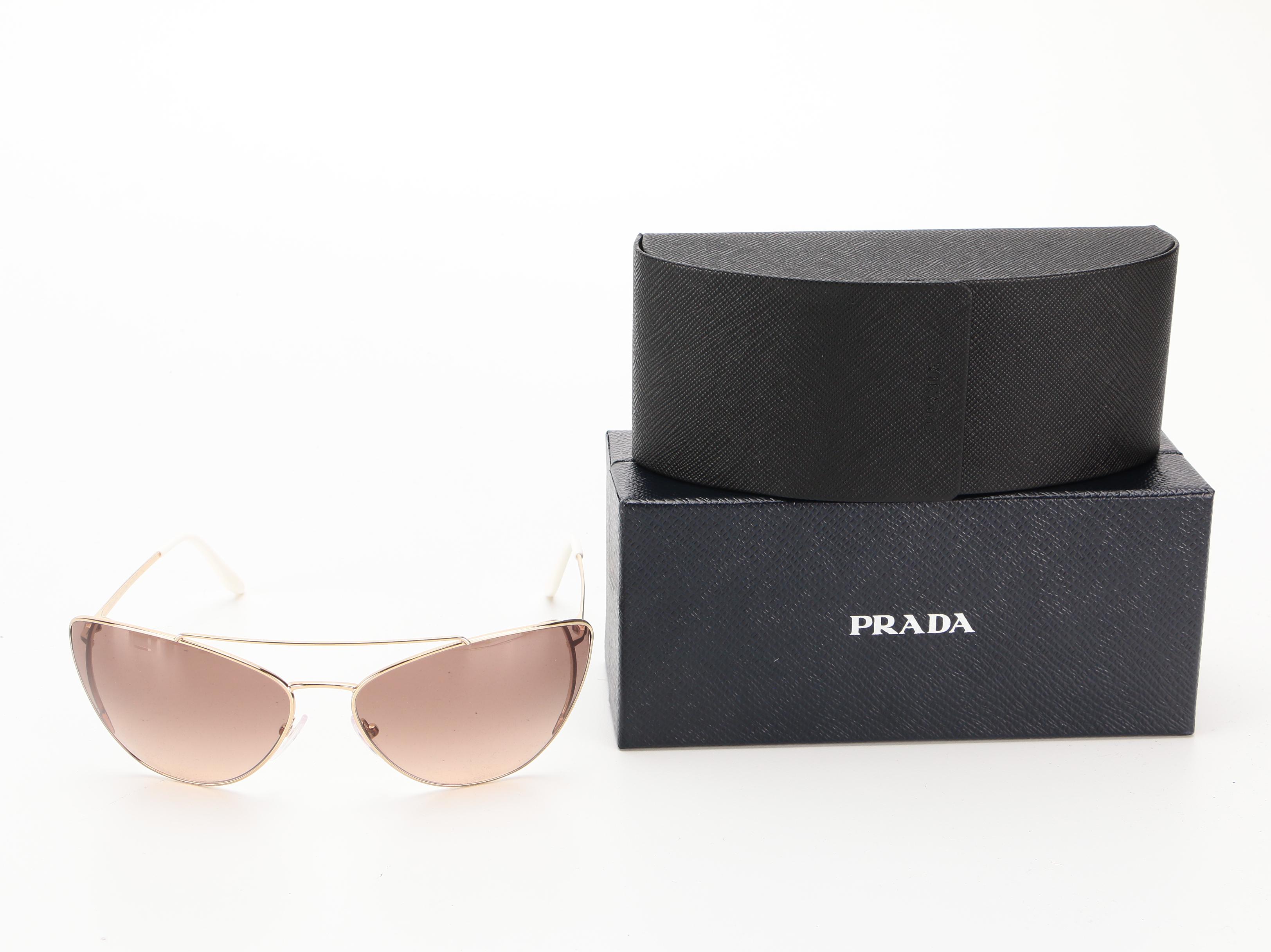 Prada SPR 65V Gold Tone Metal Modified Cat Eye Sunglasses with Case