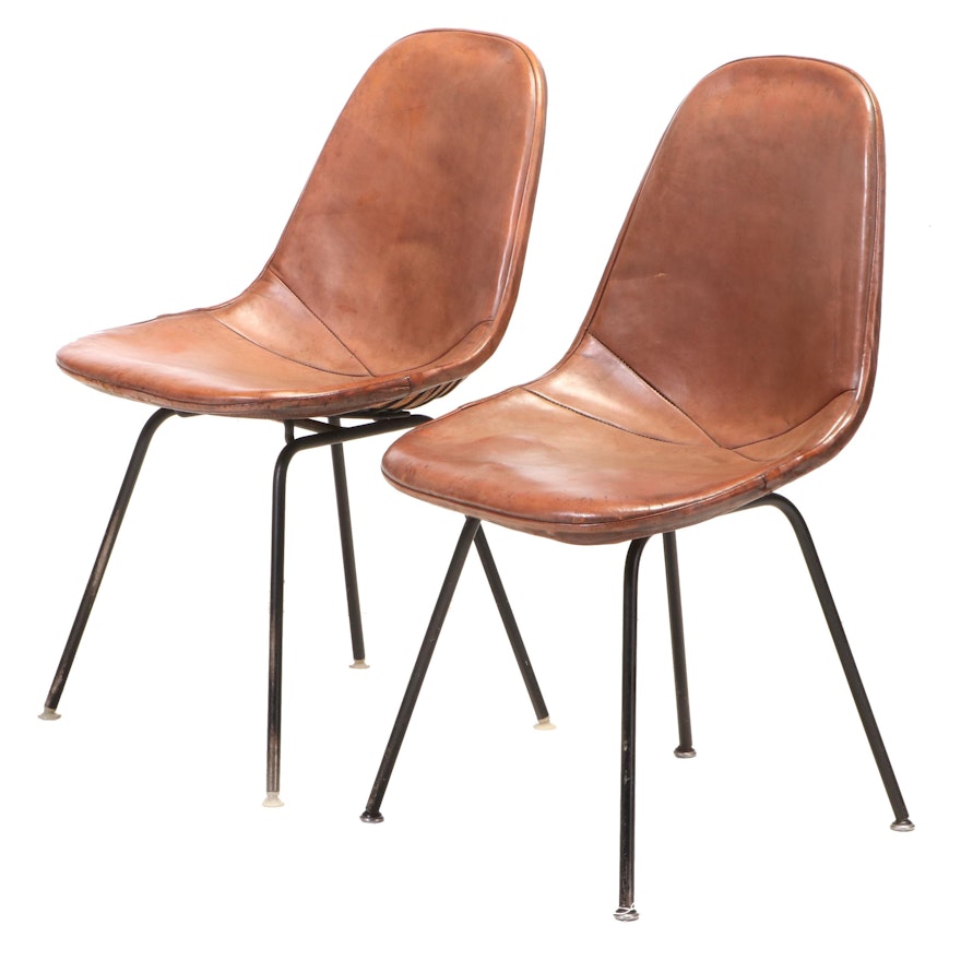 Two Charles and Ray Eames for Herman Miller "DKX" Steel and Leather Chairs