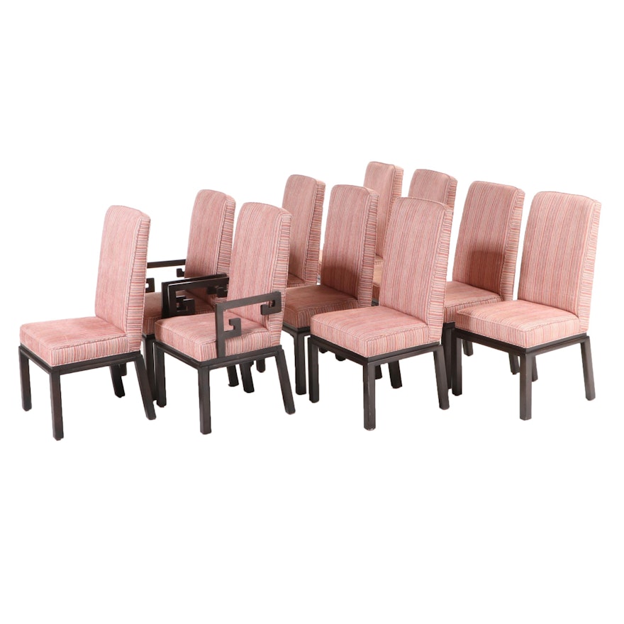 Ten Baker Furniture Chinese Style Custom-Upholstered Hardwood Dining Chairs