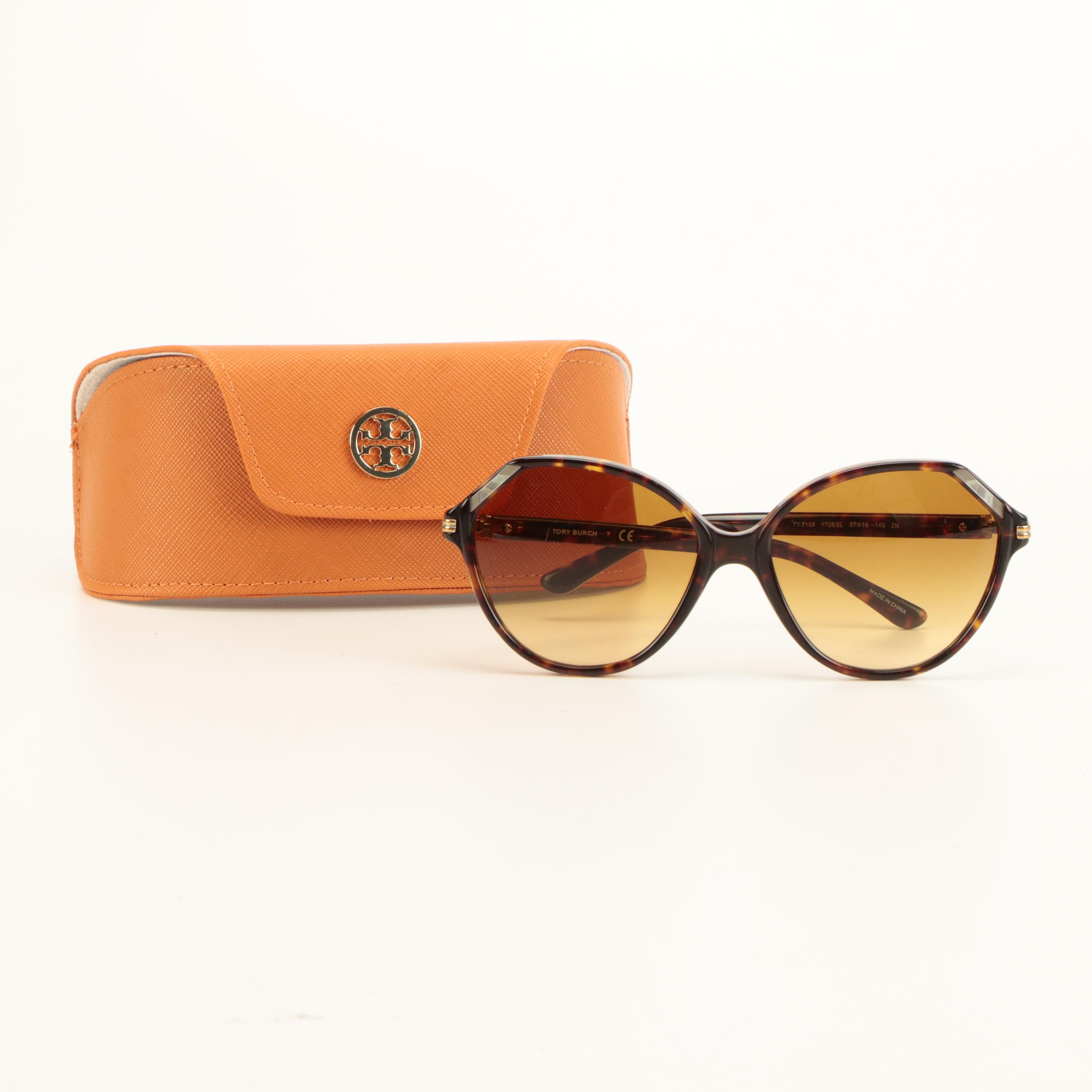Tory Burch Faux Tortoise Sunglasses with Iridescent Inlays
