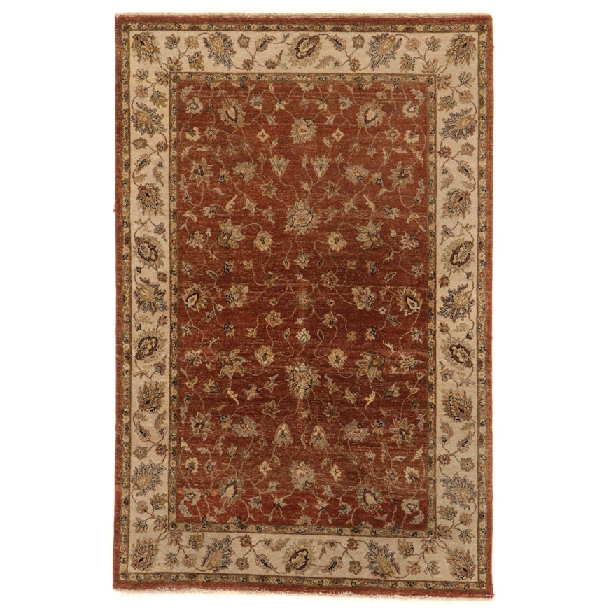 6' x 9'3 Hand-Knotted Indian Floral Area Rug