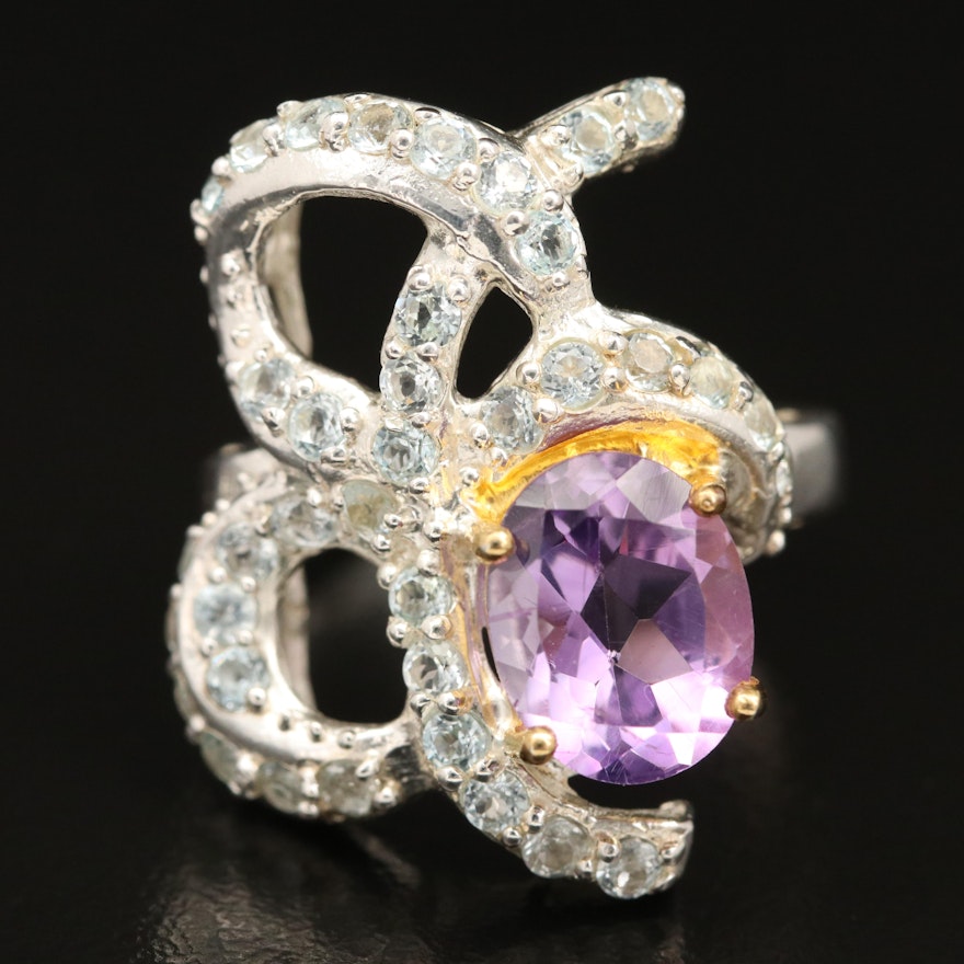 Sterling Silver Amethyst and Topaz Ring
