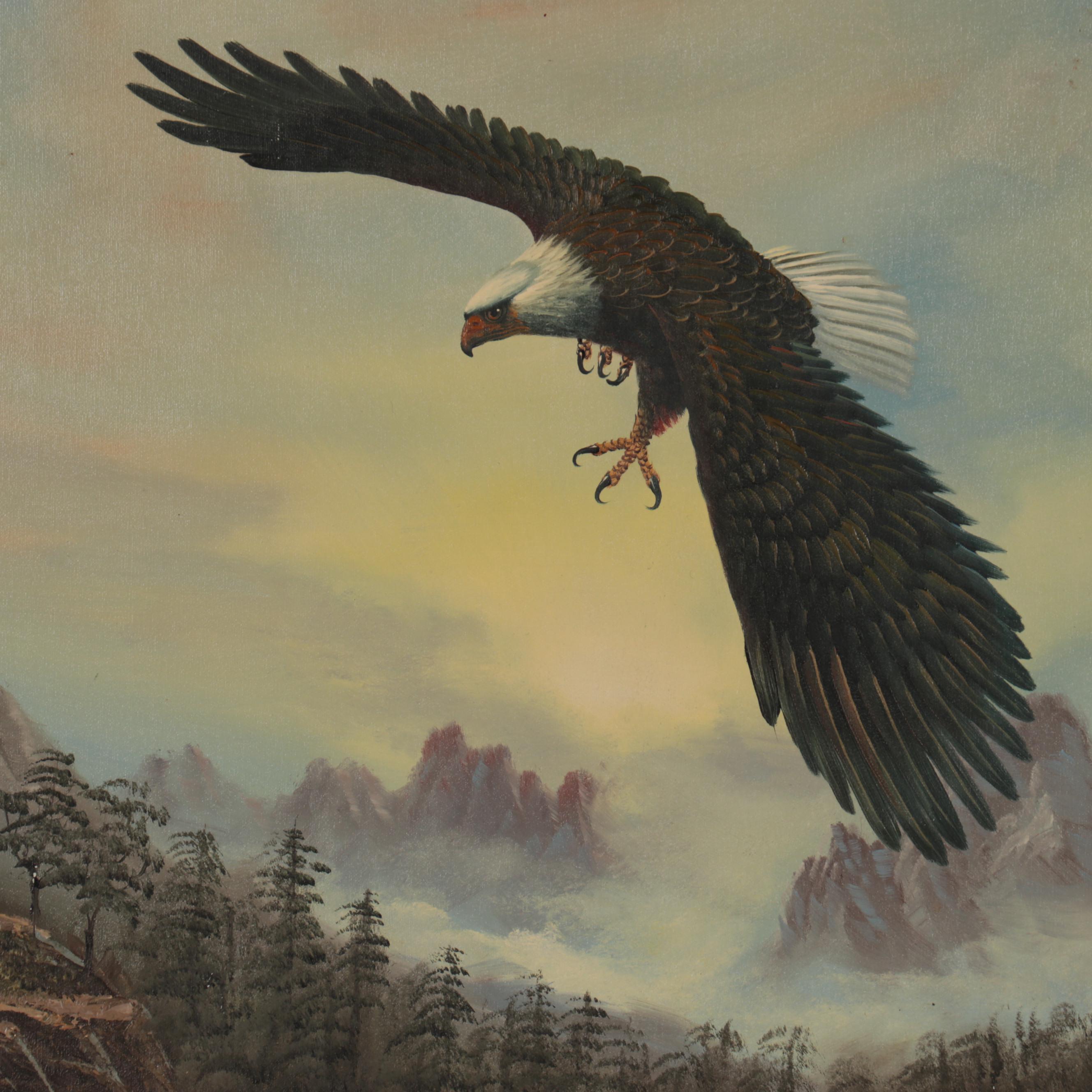 W. Amadio Oil Painting of Bald Eagle, Late 20th Century