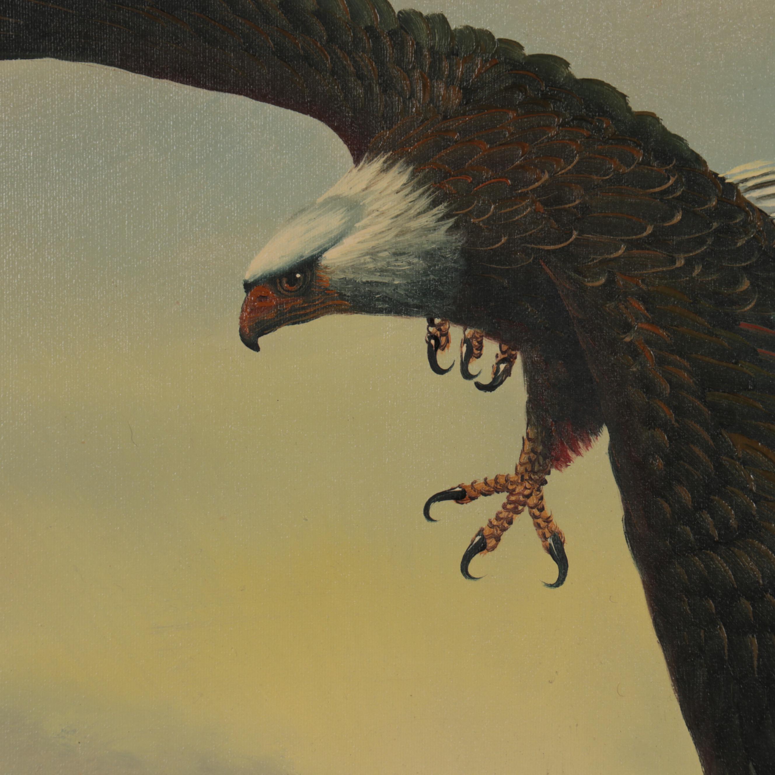 W. Amadio Oil Painting of Bald Eagle, Late 20th Century