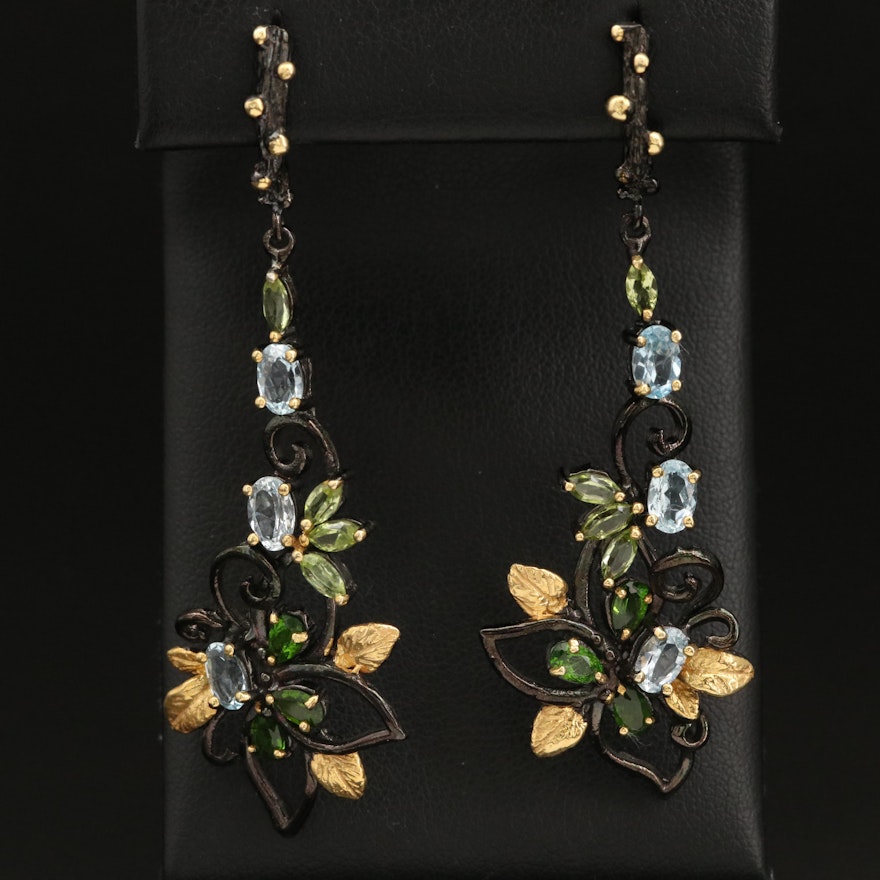 Sterling Silver Sky Blue Topaz, Peridot and Diopside Earrings