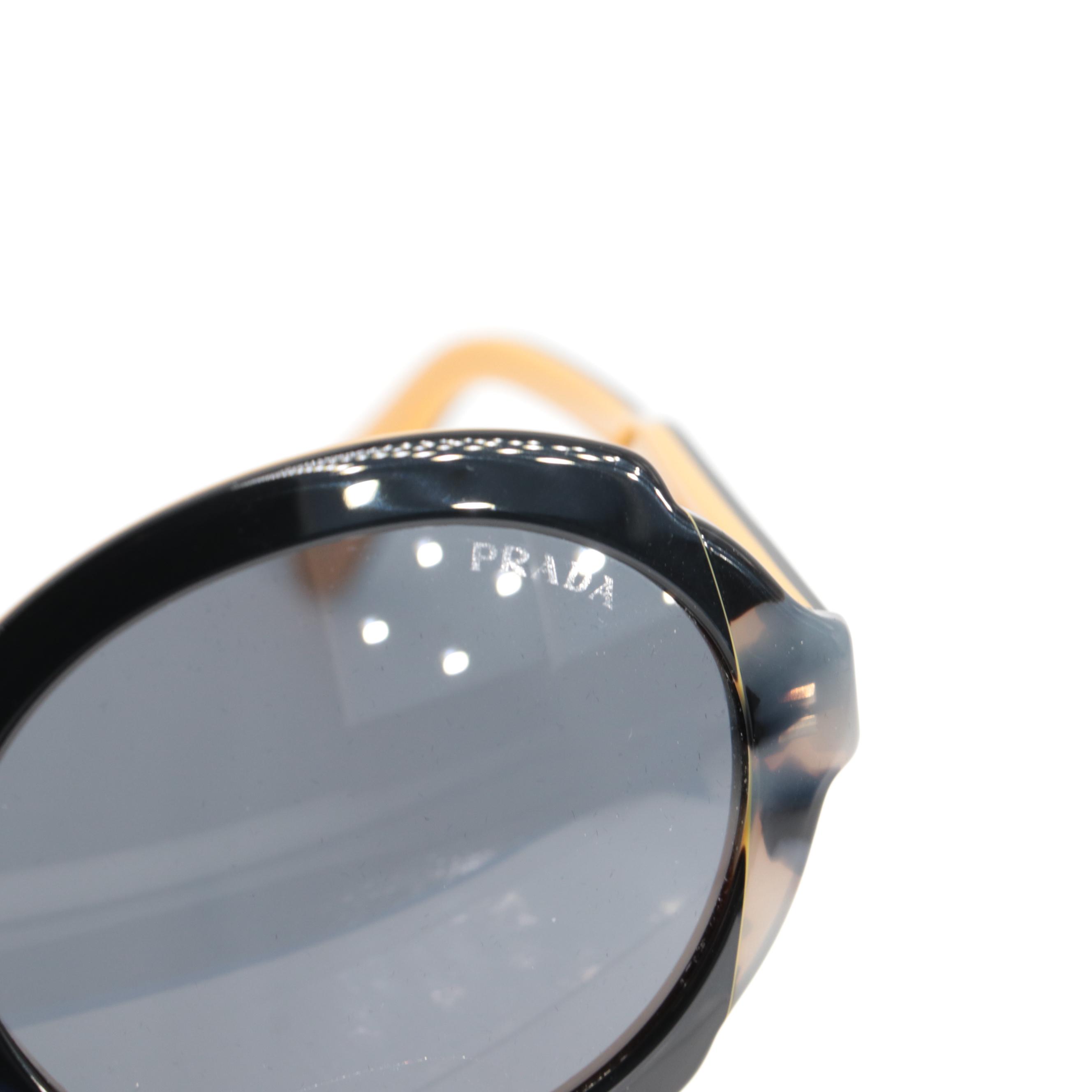 Prada SPR 17U Round Sunglasses in Black, Yellow and Gray Tortoise Acetate