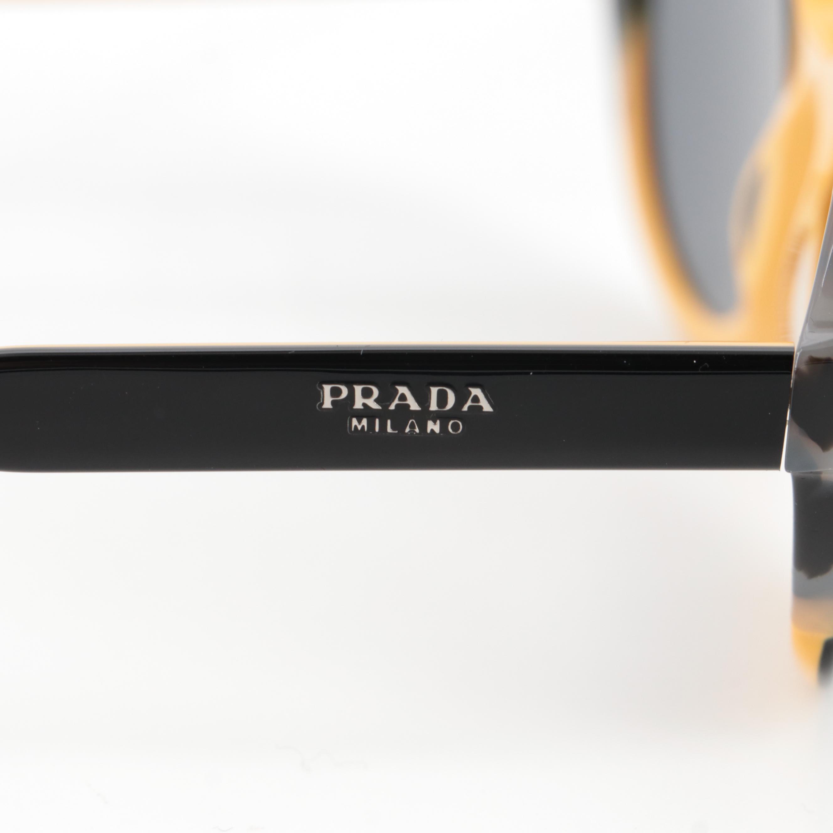 Prada SPR 17U Round Sunglasses in Black, Yellow and Gray Tortoise Acetate