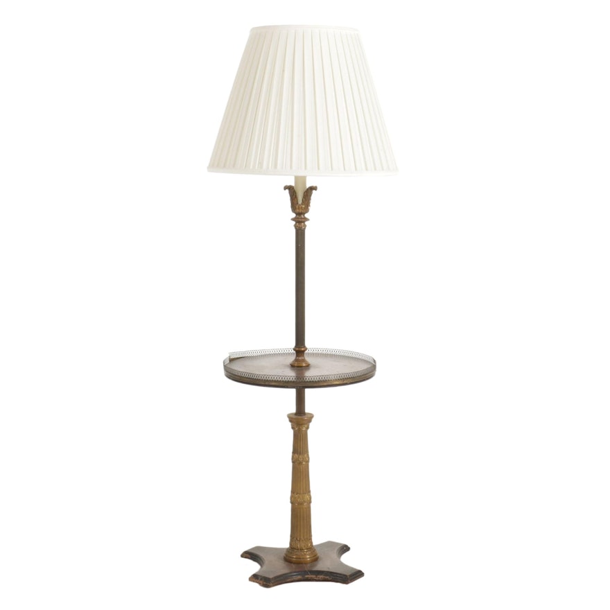 Gilt Metal and Wooden Floor Table Lamp, Mid-20th Century