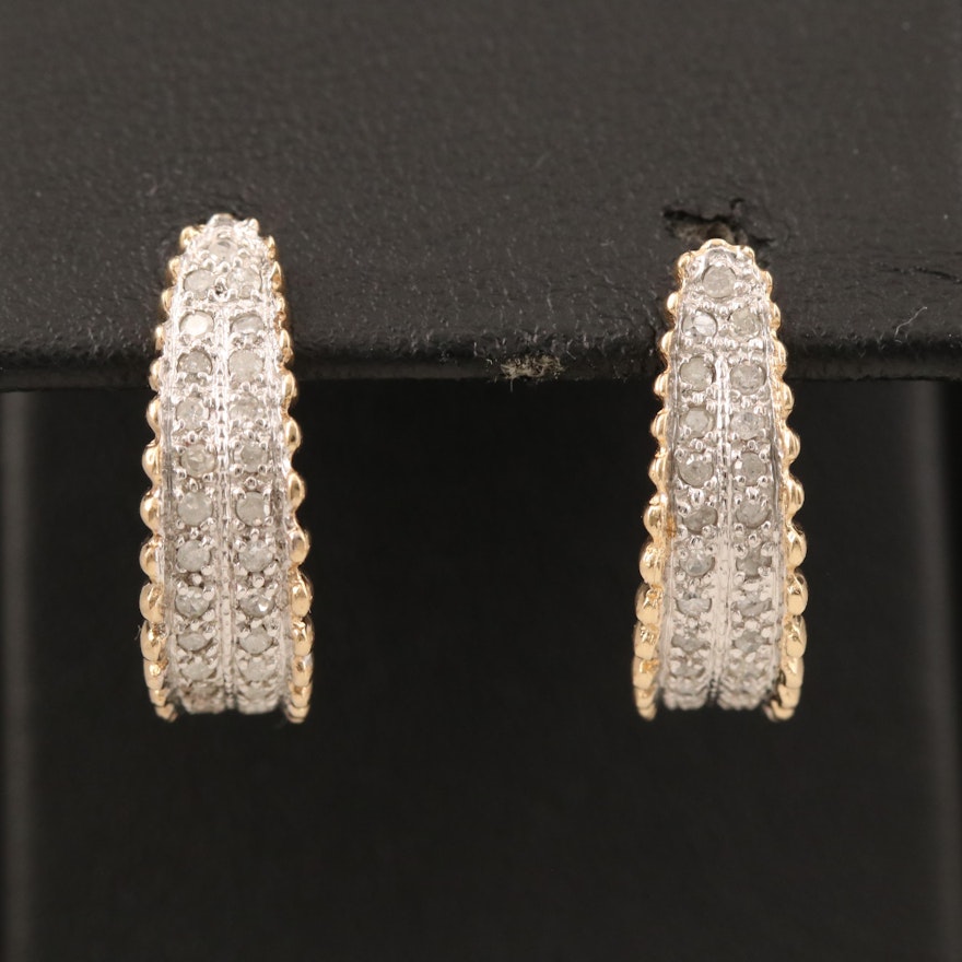 14K Two-Tone Gold Diamond J Hoop Earrings
