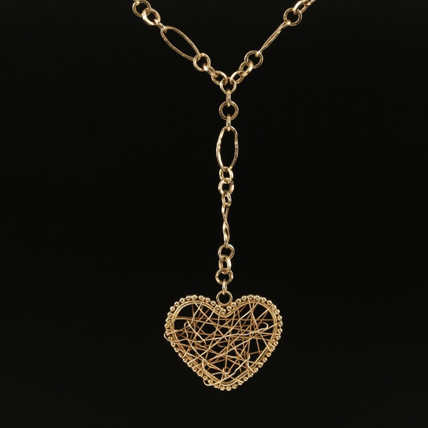 14K Wire Wrapped Drop Heart Necklace