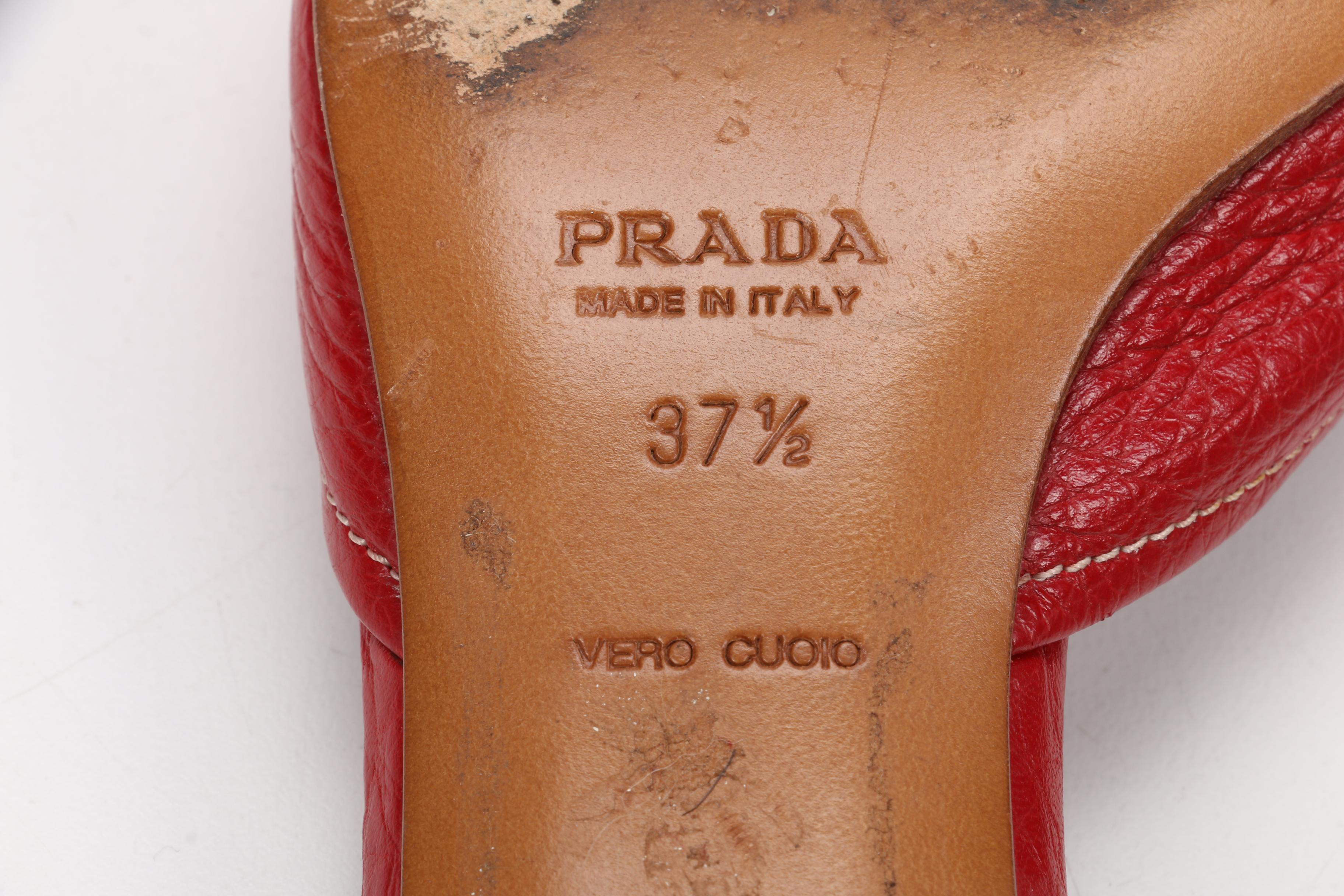 Prada Red Leather Kitten Heel Mules and Charlet Hand-Beaded Clutch