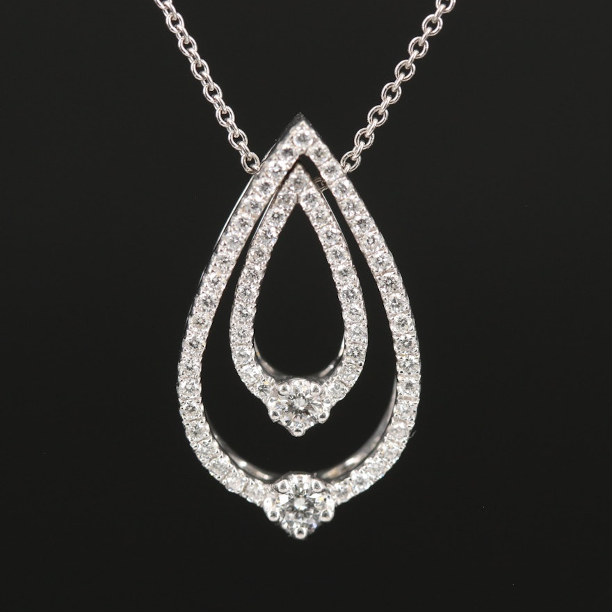 14K Diamond Teardrop Pendant on Italian Chain Necklace