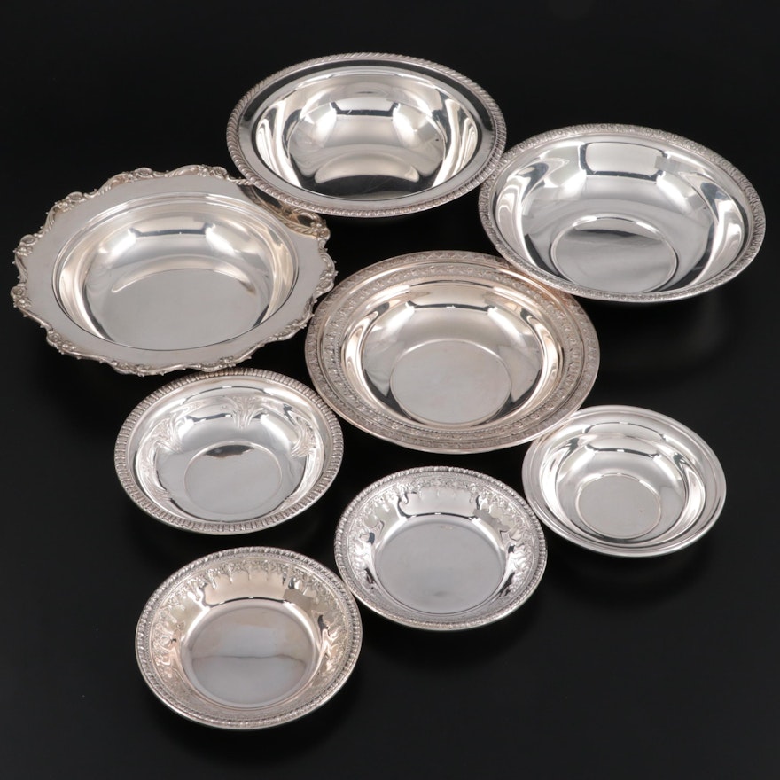Assorted American Silver Plate Bowls with Peruvian Sterling Silver Bowl