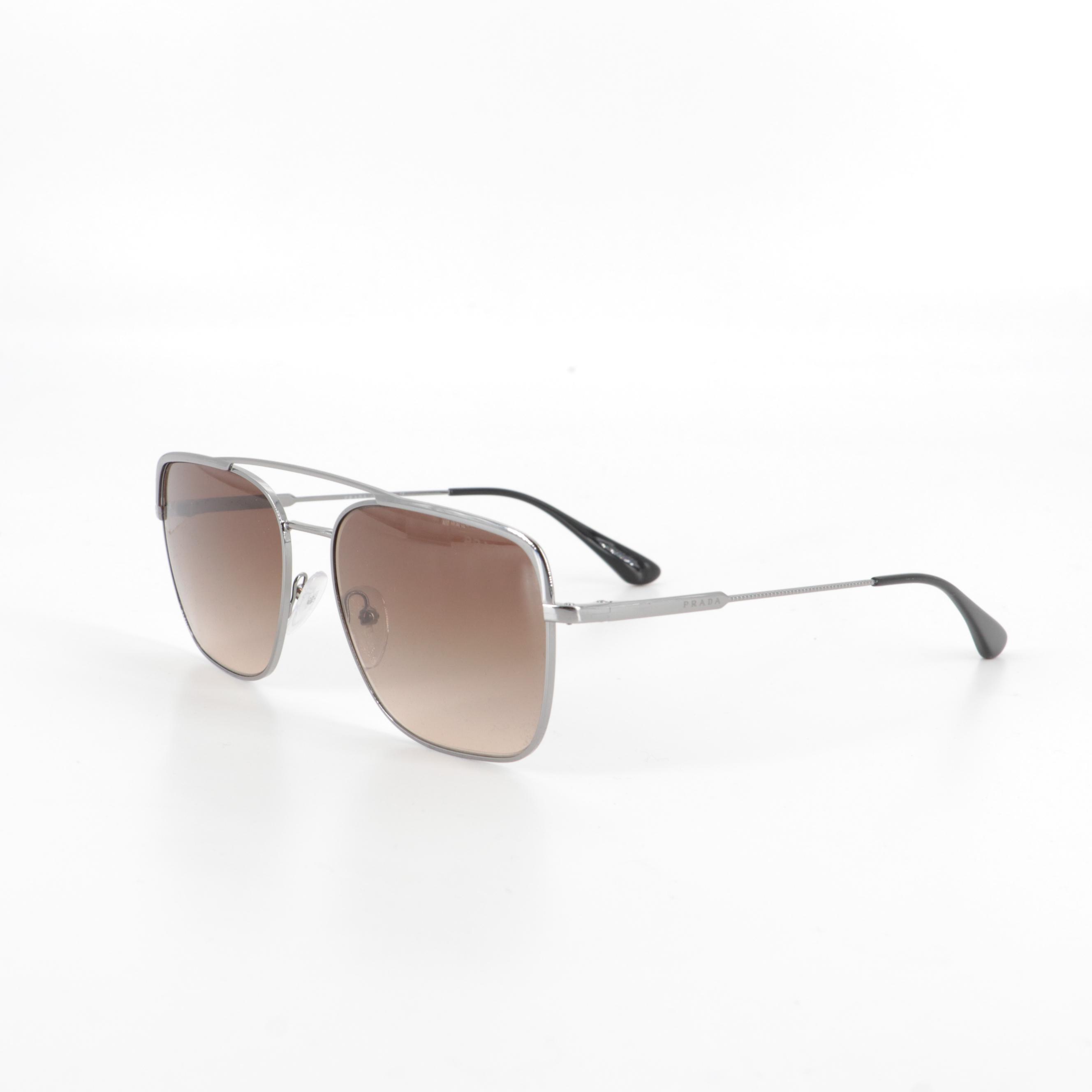Prada SPR 53V Aviator Sunglasses in Silver Tone with Gradient Lenses with Case