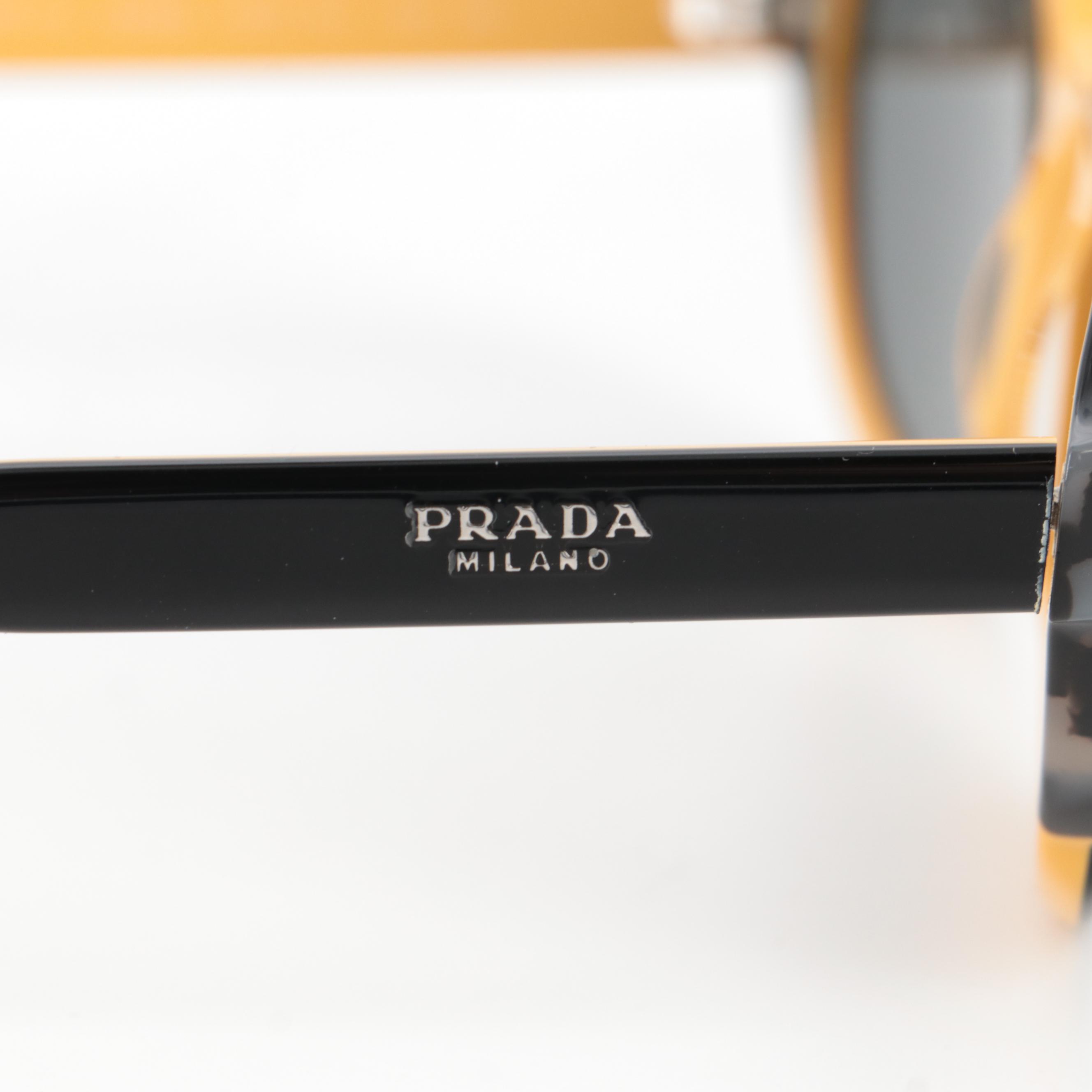 Prada SPR 17U Round Sunglasses in Black, Yellow and Gray Tortoise Acetate