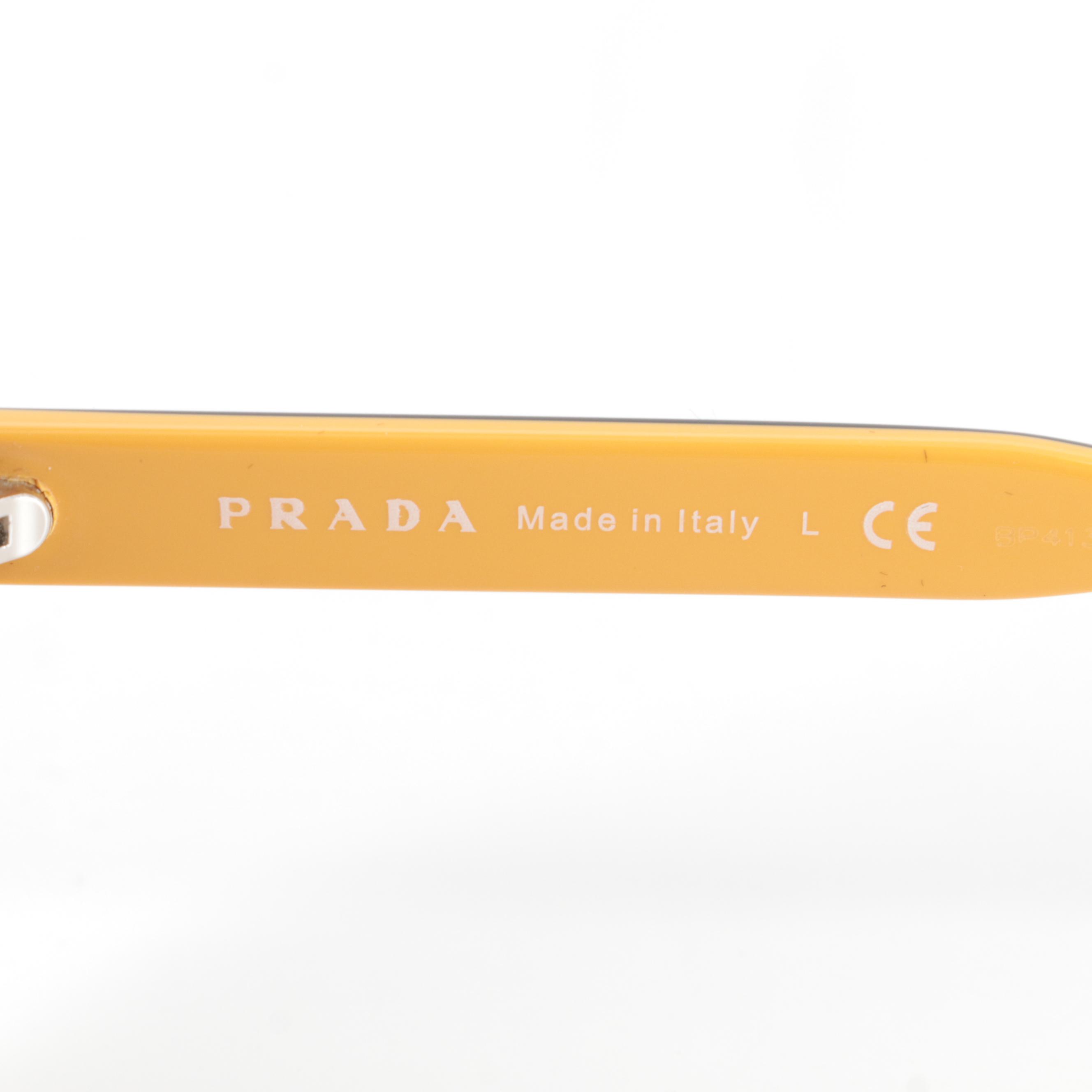 Prada SPR 17U Round Sunglasses in Black, Yellow and Gray Tortoise Acetate